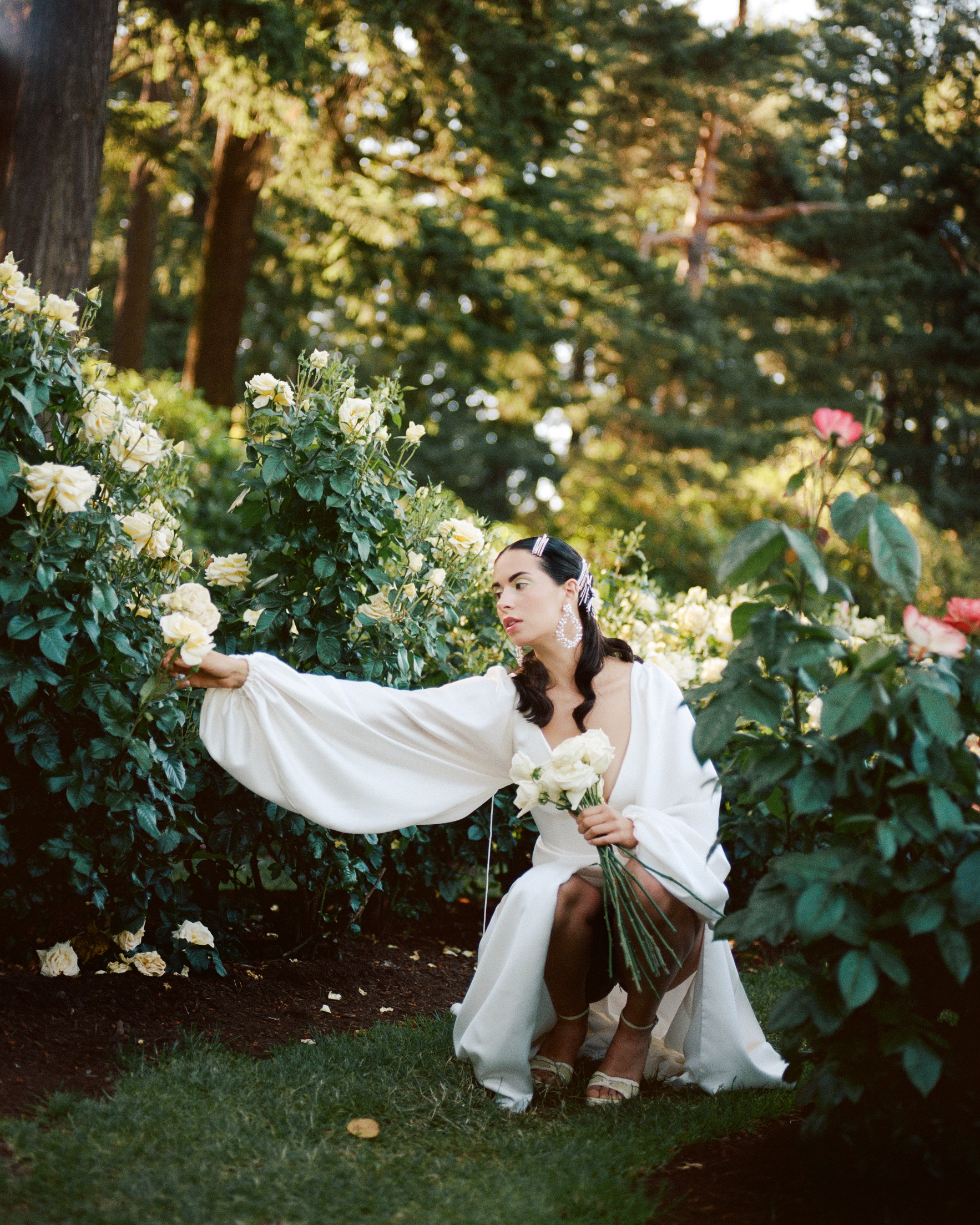 Bridal photography on film in the rose gardens